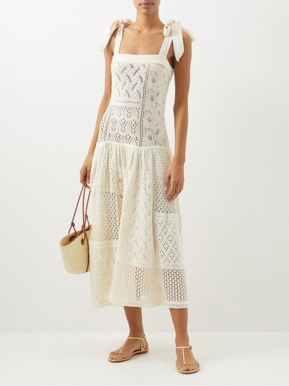 Zimmermann Cream Crochet Tie-Shoulder Midi Dress